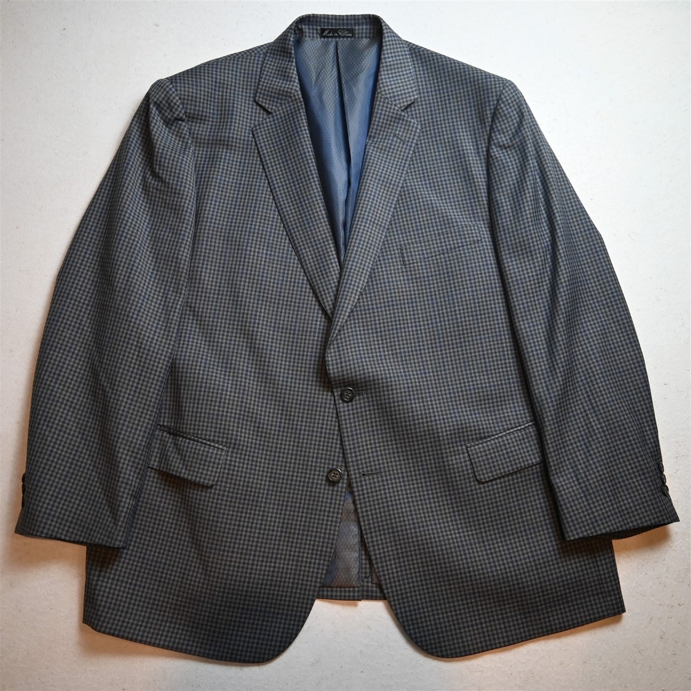 Jean Paul Germain 46R Gray Blue Check Wool Mens Blazer Suit Jacket Sport Coat
